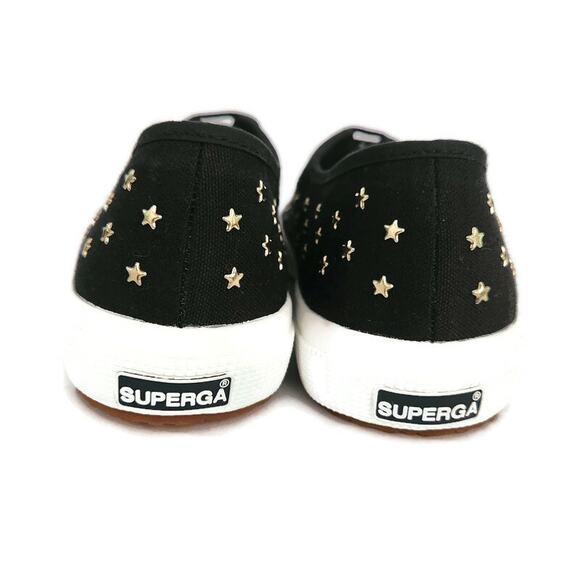 Superga Women's Black Canvas Gold Star Studs Low Top Sneakers Size 40 - Picture 6 of 8